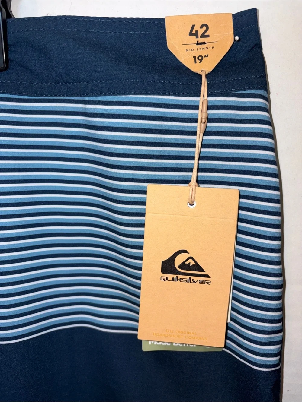 Quiksilver Men’s Navy and Light Blue Striped Boardshorts